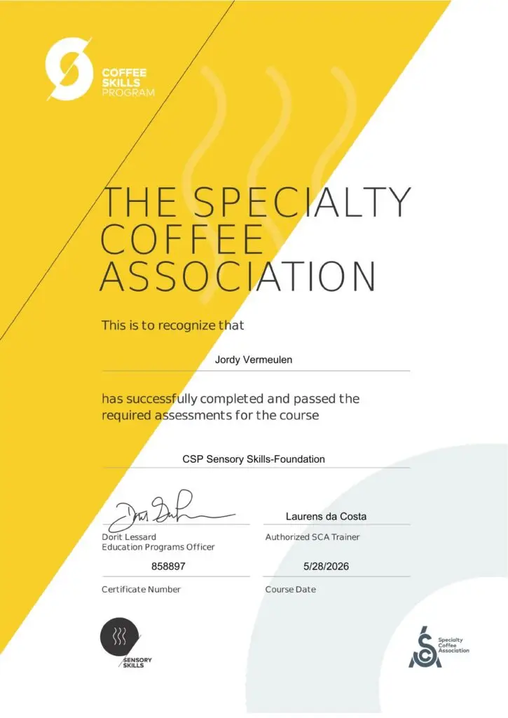Certificaat Sensory Skills Foundation van Jordy Vermeulen