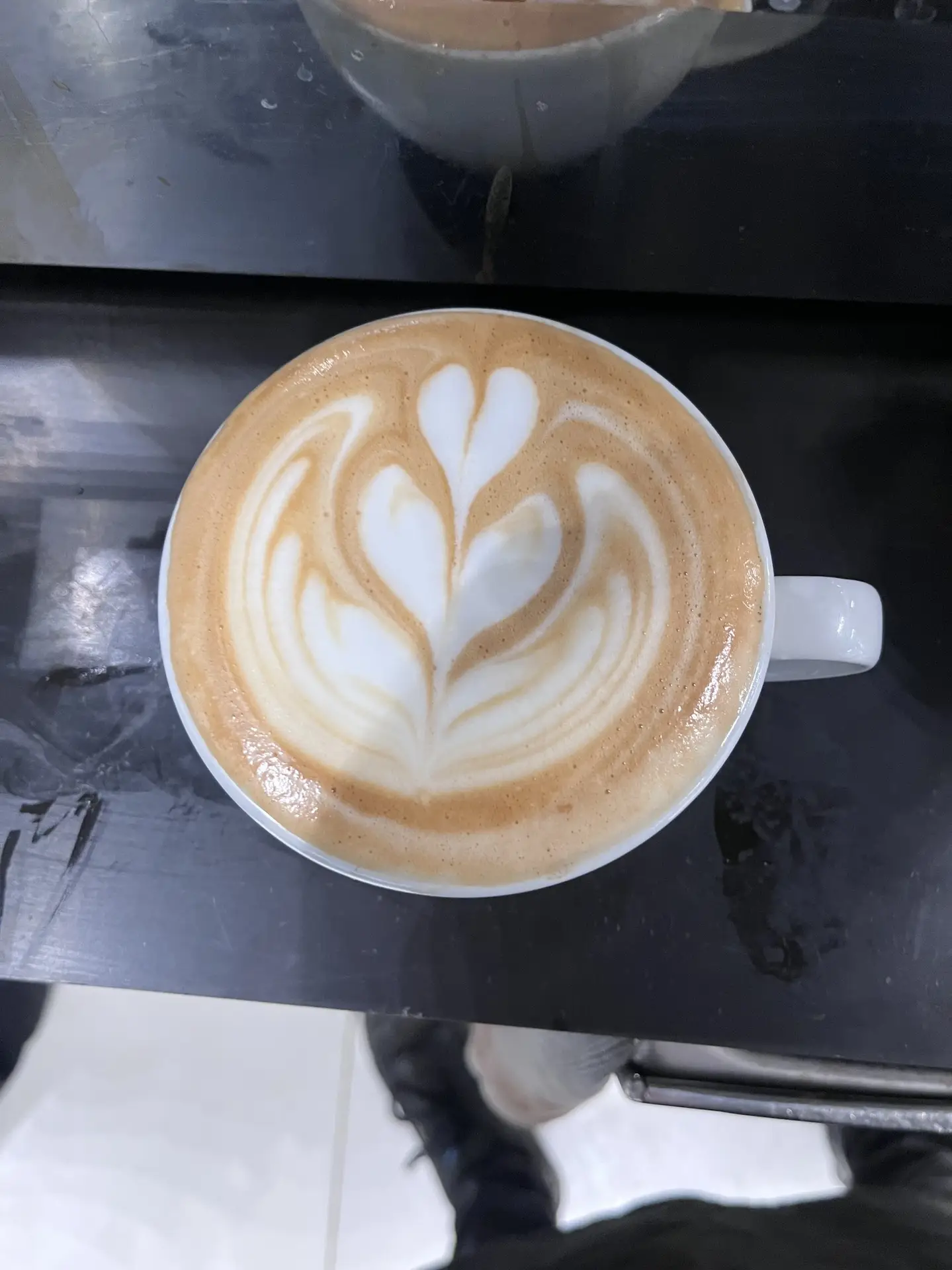 Rosetta latte art in een kop koffie